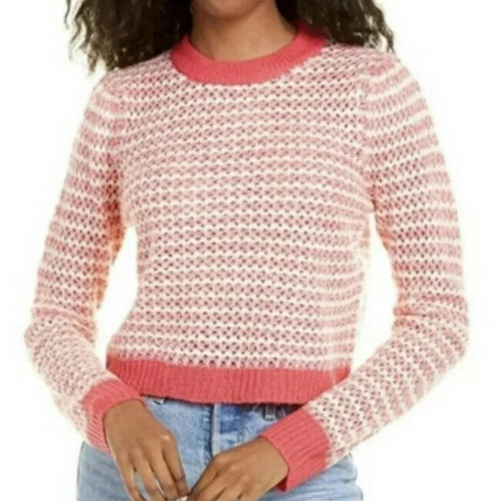 New WAYF Pink & Cream Striped Sweater L